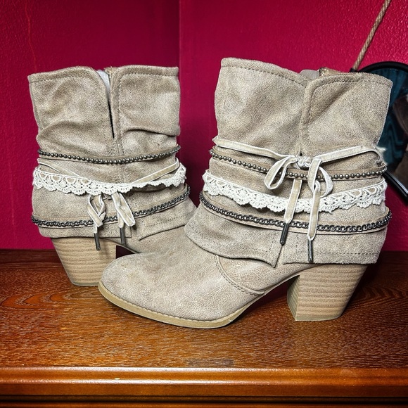 Jellypop Fedora Tan & Lace with Chains Women’s 8.5 Ankle Boots! - Picture 5 of 8